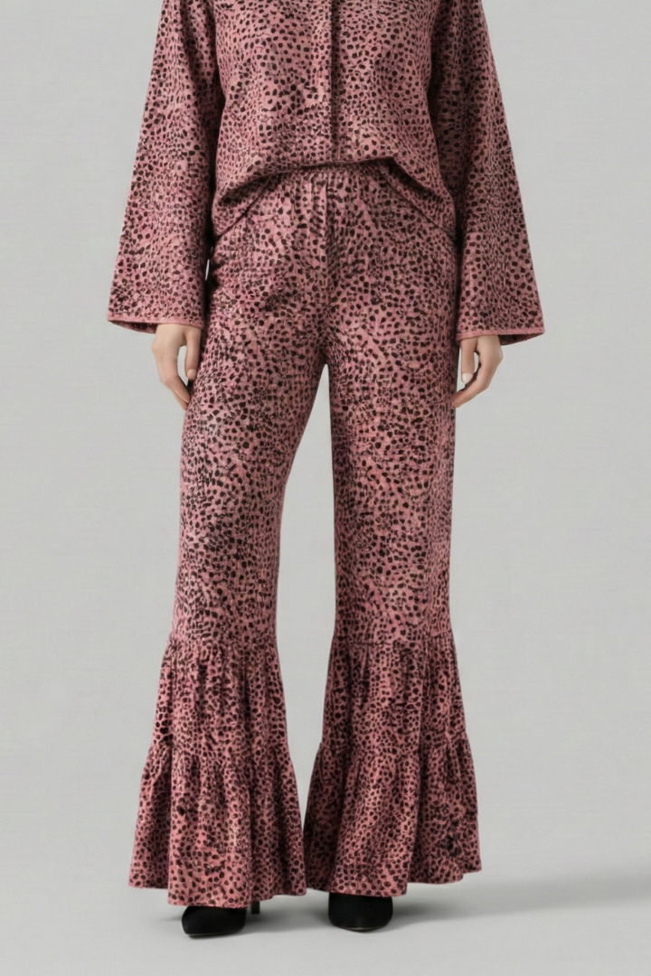 Awwa | Women's Palazzo Trousers | Elastic Waist Ruffle Hem