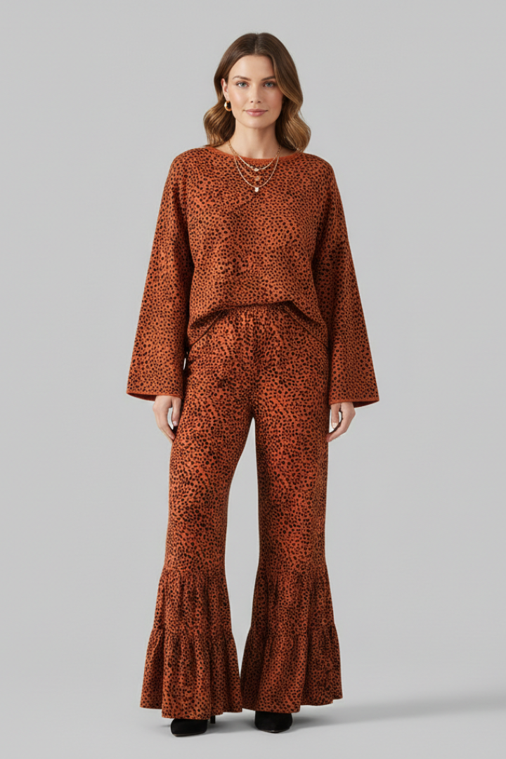 Awwa | Women's Palazzo Trousers | Elastic Waist Ruffle Hem