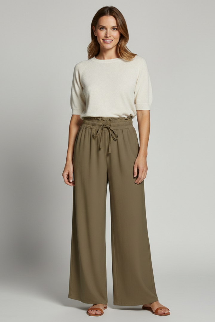 Frida | Women's Palazzo Trousers | Elastic Waist Side Pockets