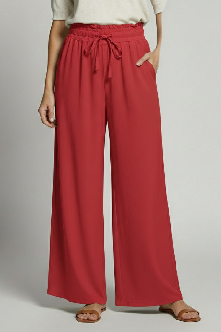 Frida | Women's Palazzo Trousers | Elastic Waist Side Pockets