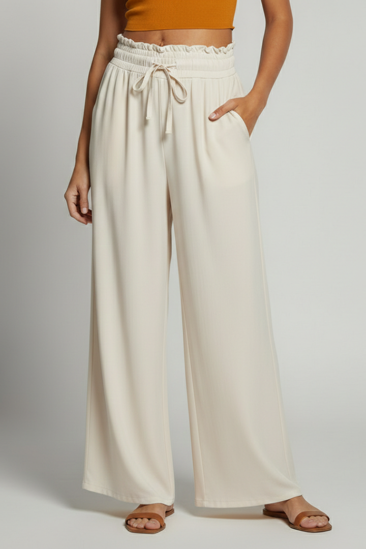 Frida | Women's Palazzo Trousers | Elastic Waist Side Pockets