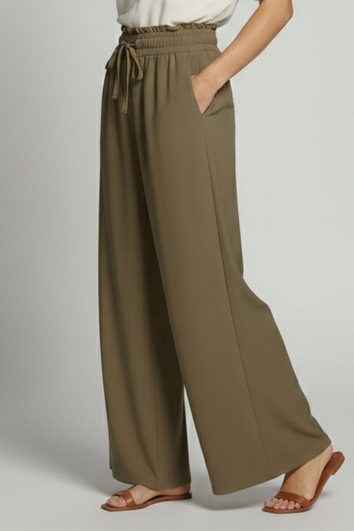 Frida | Women's Palazzo Trousers | Elastic Waist Side Pockets