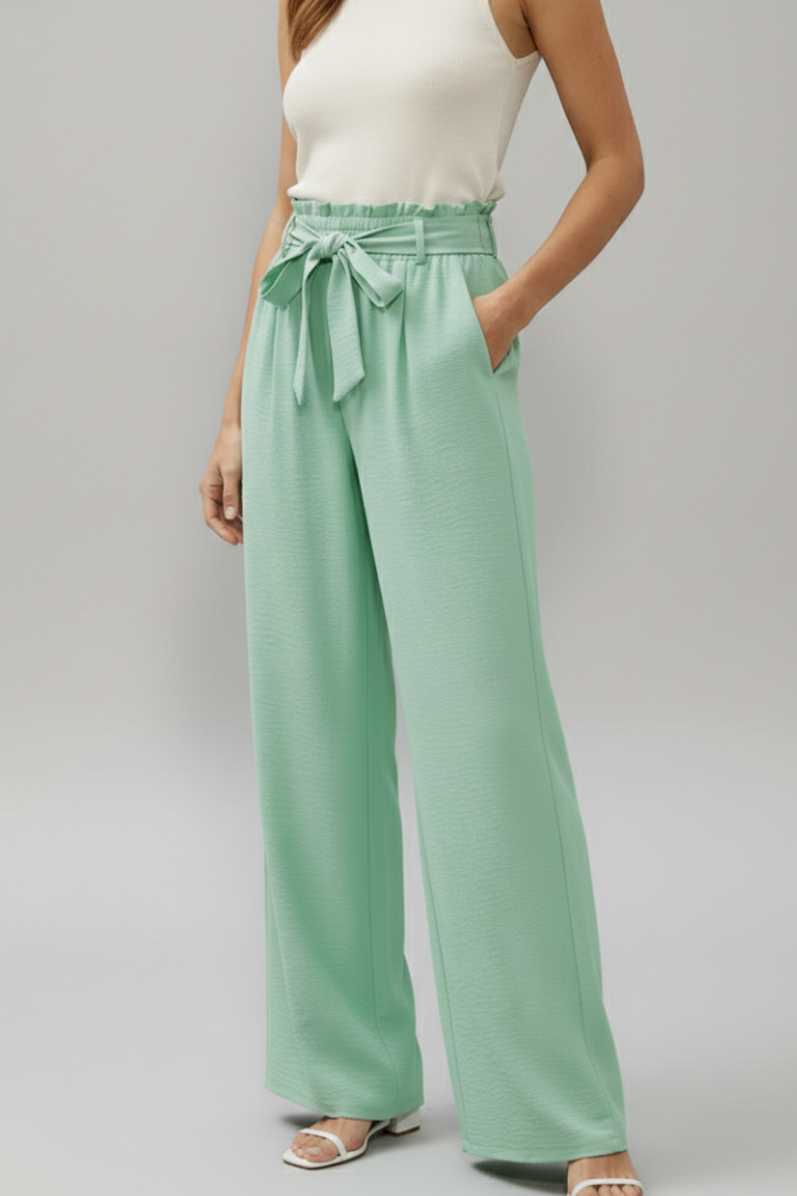 Yala | Women's Palazzo Trousers | Elastic Waist Tie Belt