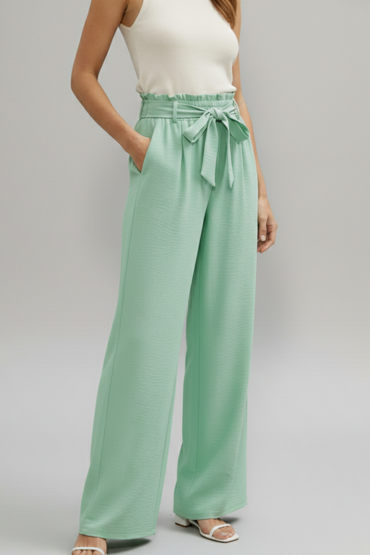 Yala | Women's Palazzo Trousers | Elastic Waist Tie Belt