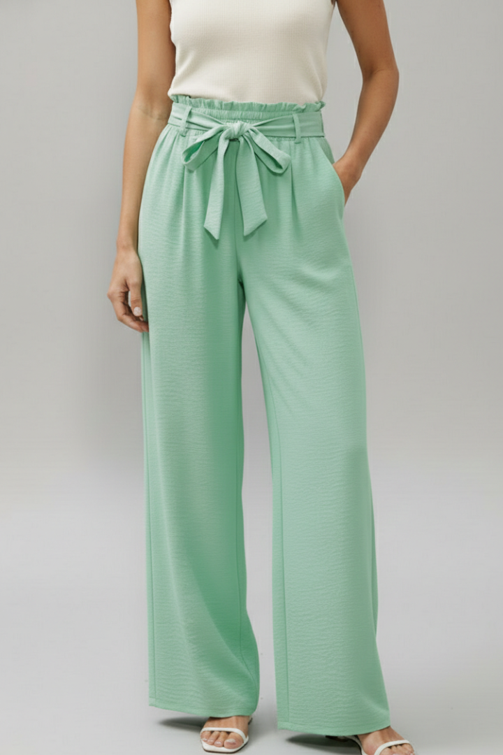 Yala | Women's Palazzo Trousers | Elastic Waist Tie Belt