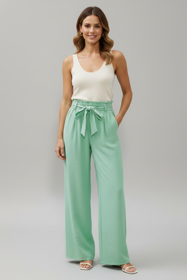 Yala | Women's Palazzo Trousers | Elastic Waist Tie Belt