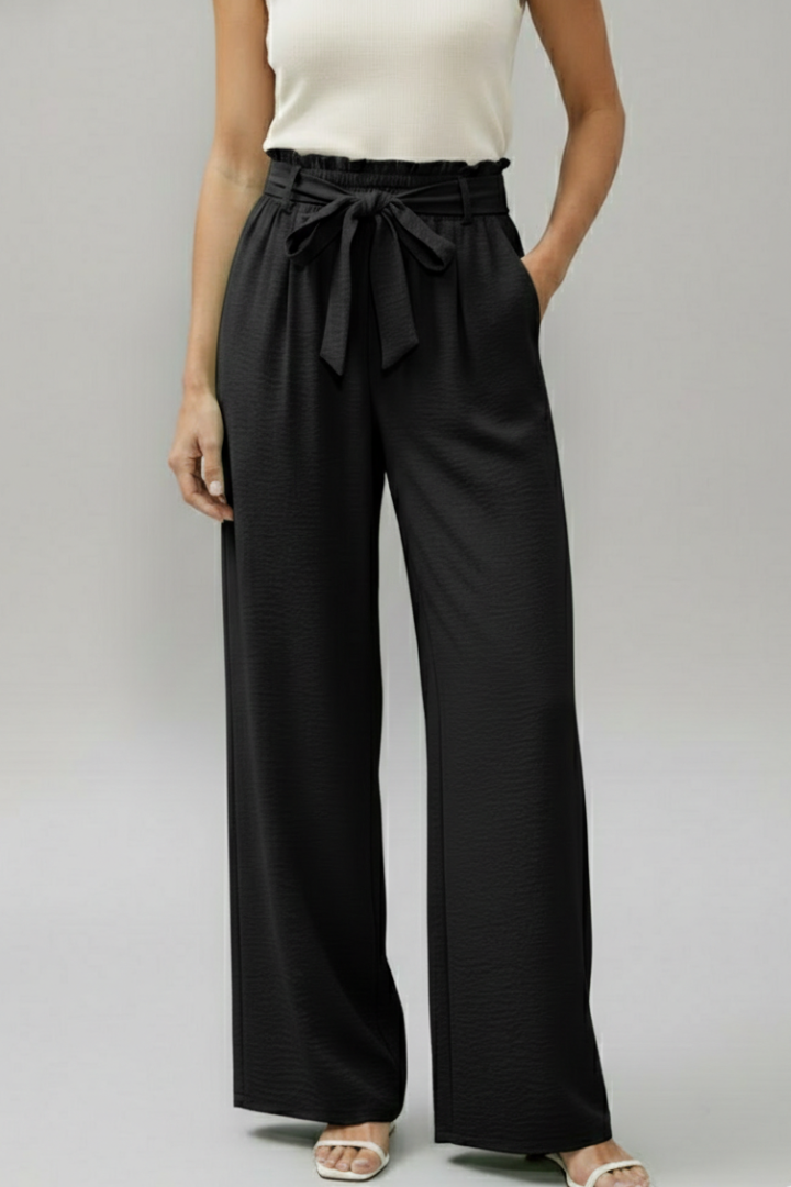 Yala | Women's Palazzo Trousers | Elastic Waist Tie Belt