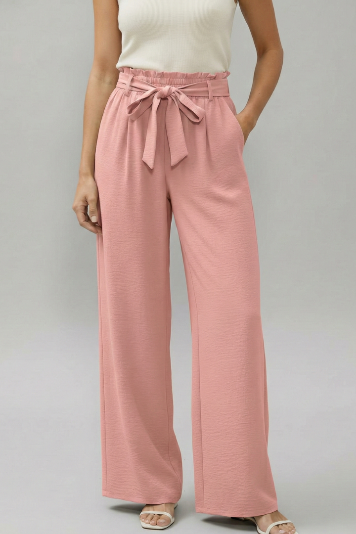 Yala | Women's Palazzo Trousers | Elastic Waist Tie Belt