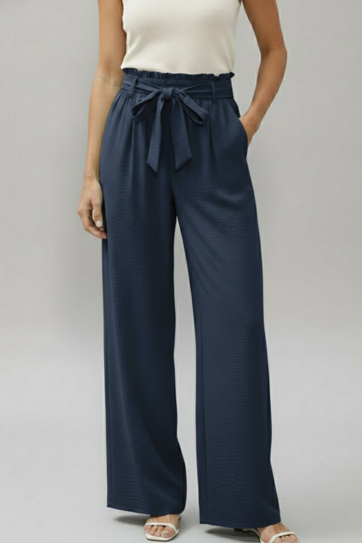 Yala | Women's Palazzo Trousers | Elastic Waist Tie Belt