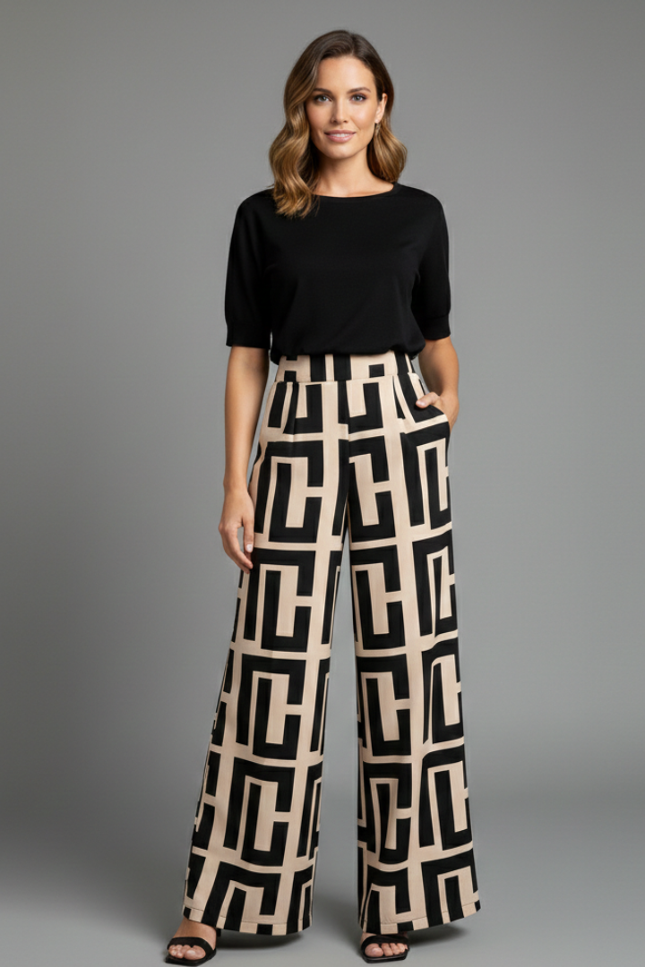 Jovita | Women's Palazzo Trousers | Graphic Print Wide Legs