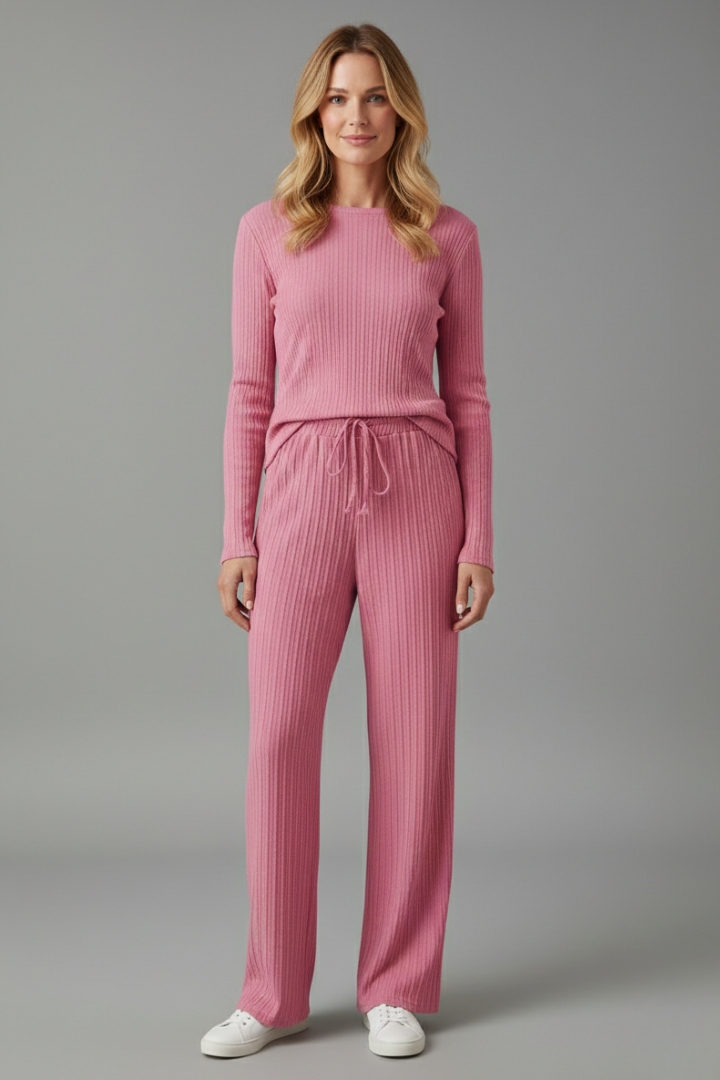 Fala | Women's Palazzo Trousers | Ribbed Surface Drawstring Waist