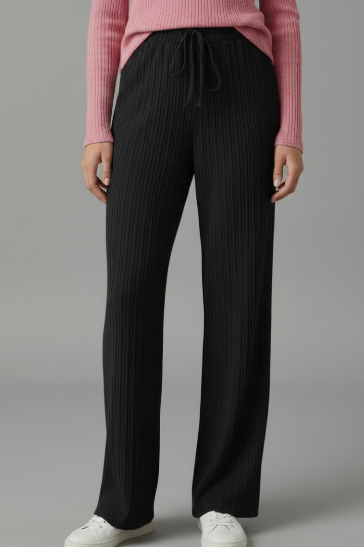Fala | Women's Palazzo Trousers | Ribbed Surface Drawstring Waist