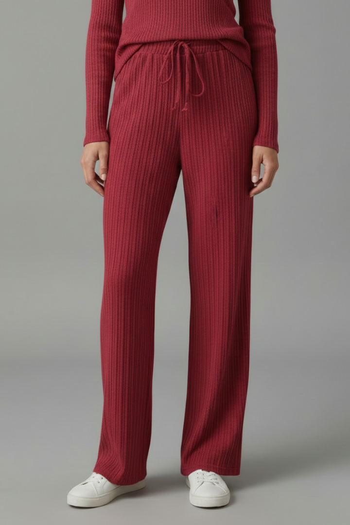 Fala | Women's Palazzo Trousers | Ribbed Surface Drawstring Waist
