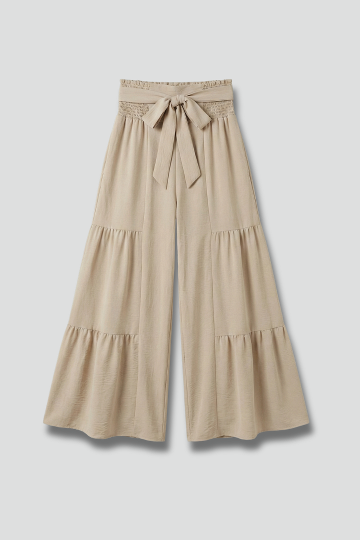 Abba | Women's Palazzo Trousers | Ruffle Hem Waist Belt