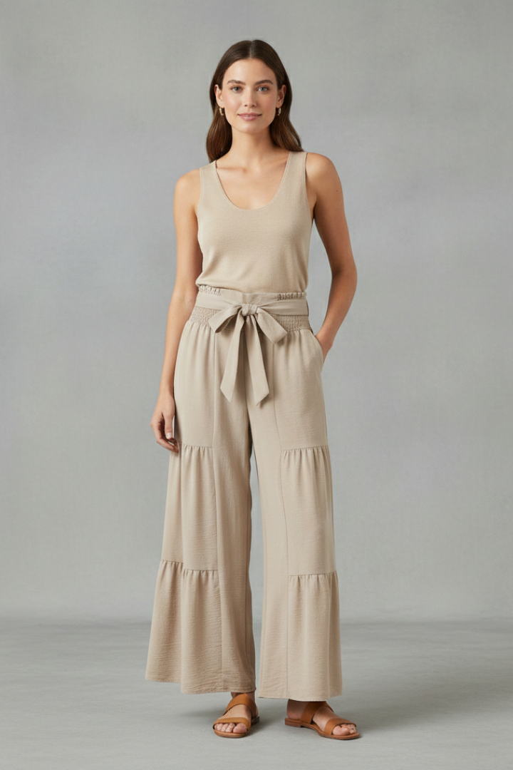 Abba | Women's Palazzo Trousers | Ruffle Hem Waist Belt