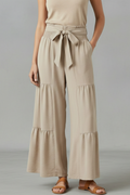 Abba | Women's Palazzo Trousers | Ruffle Hem Waist Belt