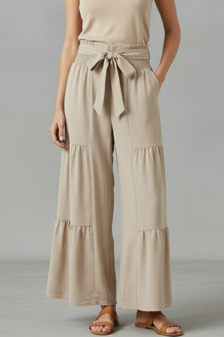 Abba | Women's Palazzo Trousers | Ruffle Hem Waist Belt