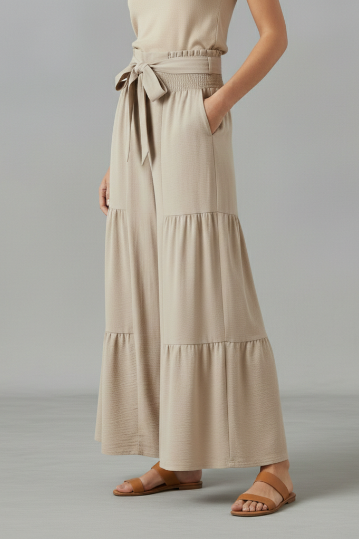 Abba | Women's Palazzo Trousers | Ruffle Hem Waist Belt