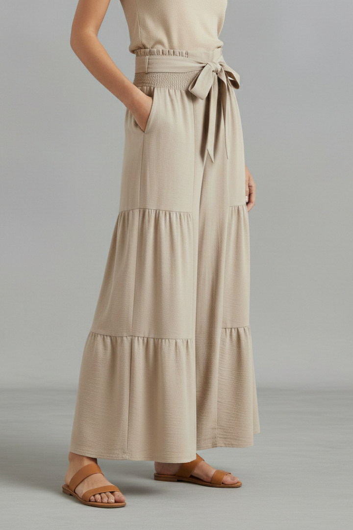 Abba | Women's Palazzo Trousers | Ruffle Hem Waist Belt