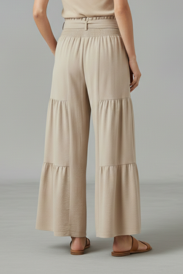 Abba | Women's Palazzo Trousers | Ruffle Hem Waist Belt