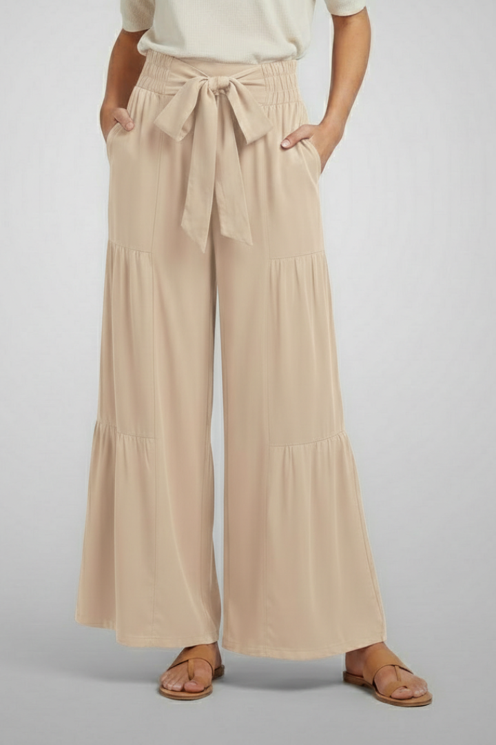 Xala | Women's Palazzo Trousers | Tie Belt Ruffle Panels