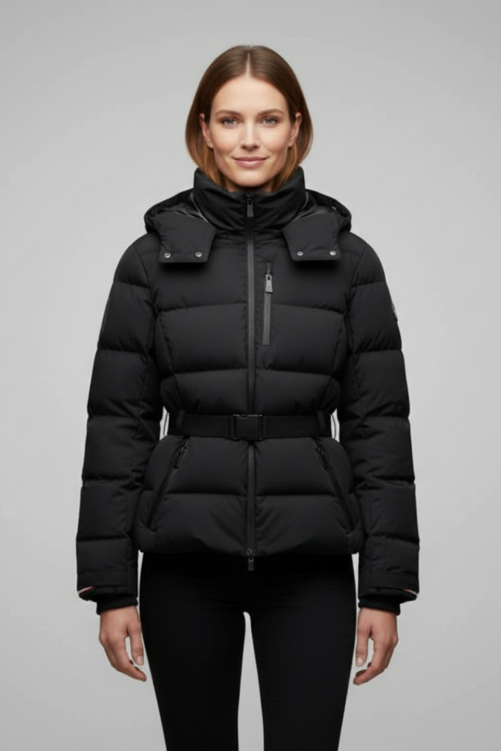 Alexia | Women's Puffer Jacket | Belted Waist Stand-Up Collar