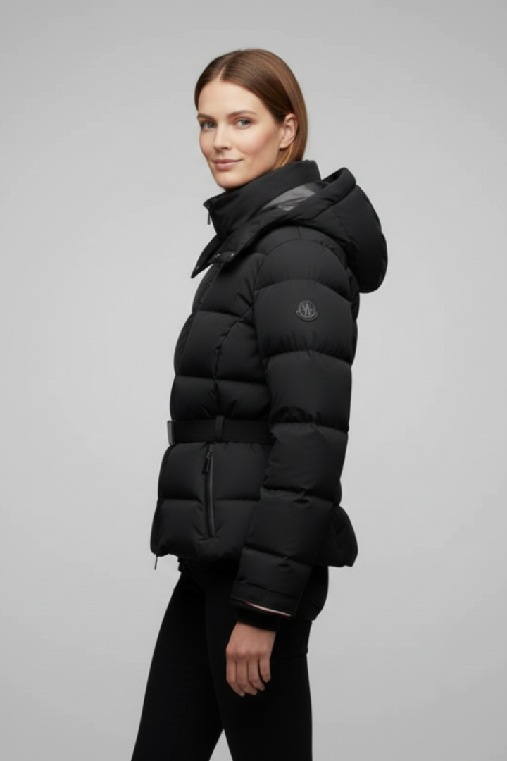Alexia | Women's Puffer Jacket | Belted Waist Stand-Up Collar