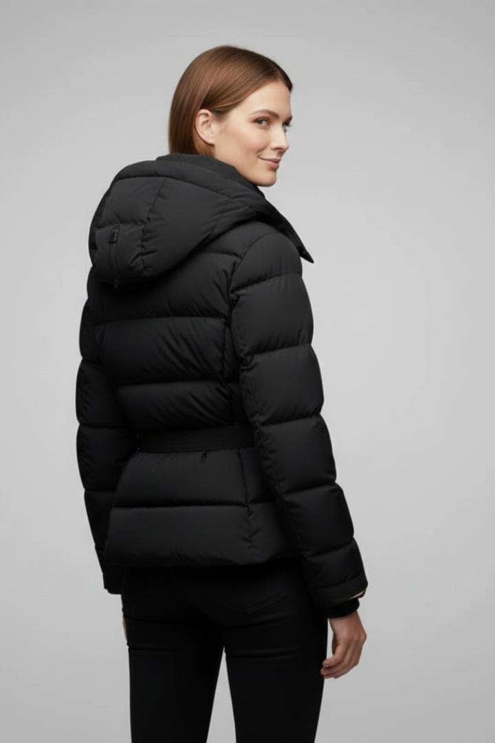 Alexia | Women's Puffer Jacket | Belted Waist Stand-Up Collar