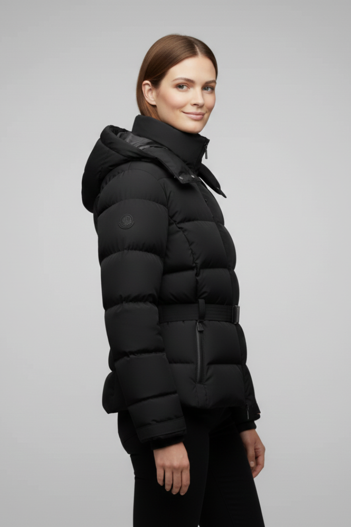 Alexia | Women's Puffer Jacket | Belted Waist Stand-Up Collar