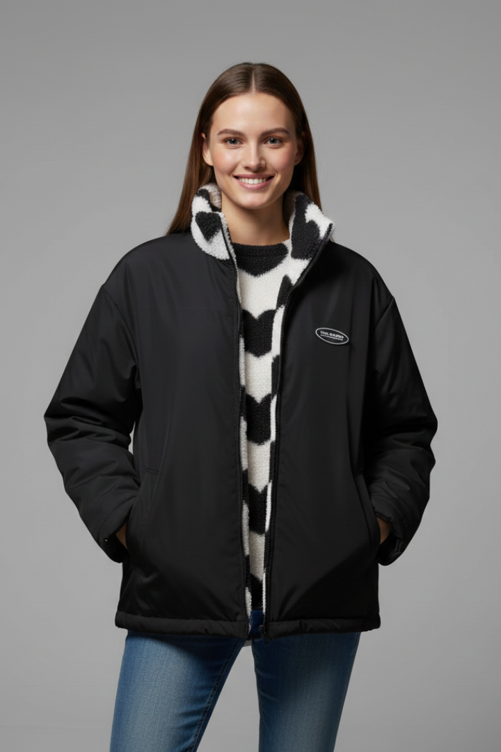 Fiamma | Women's Reversible Coat | Heart Pattern Hood
