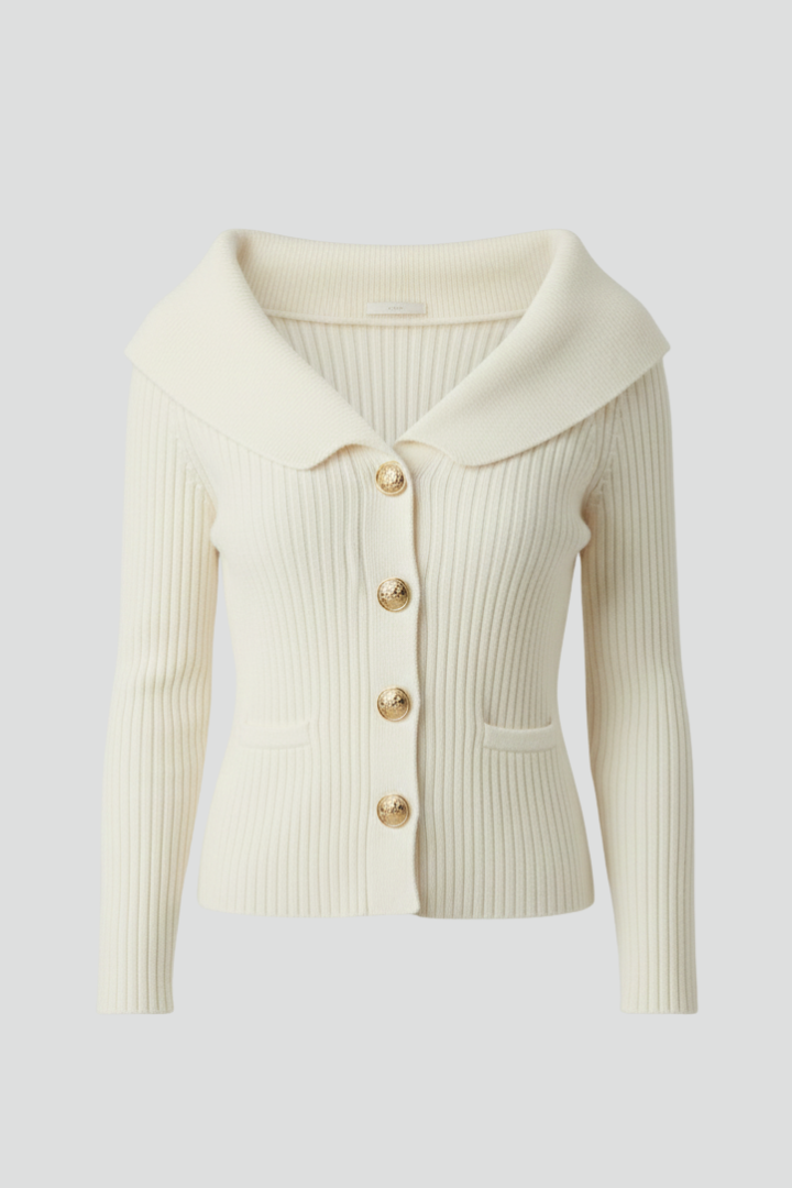Fiora | Women's Cardigan | Ribbed Foldover Neckline Button-Front