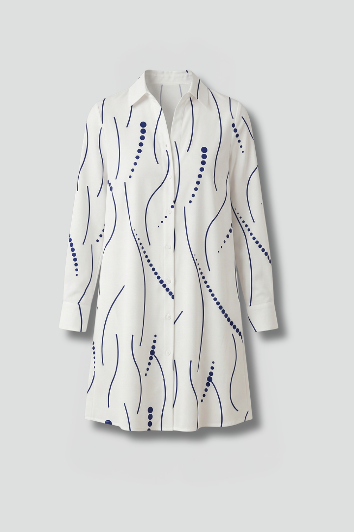 Lowri | Women's Shirt Dress | Button Front Wavy Pattern