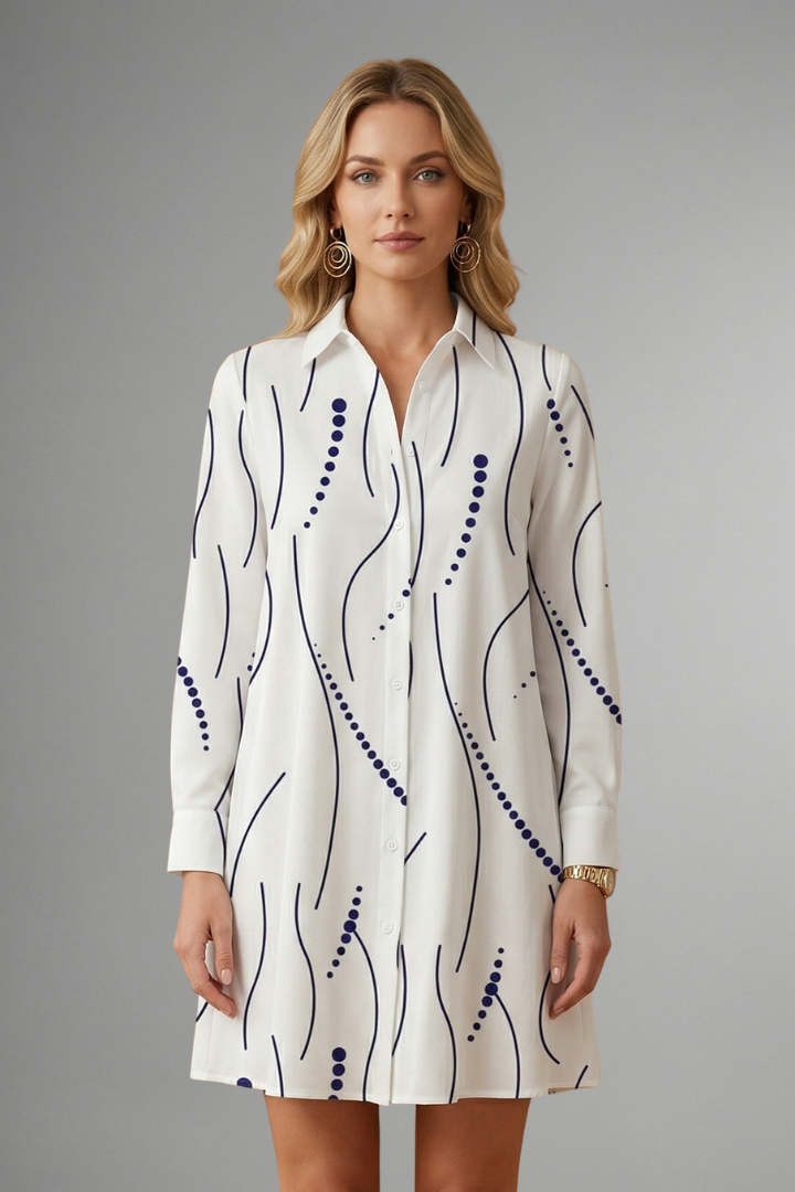 Lowri | Women's Shirt Dress | Button Front Wavy Pattern