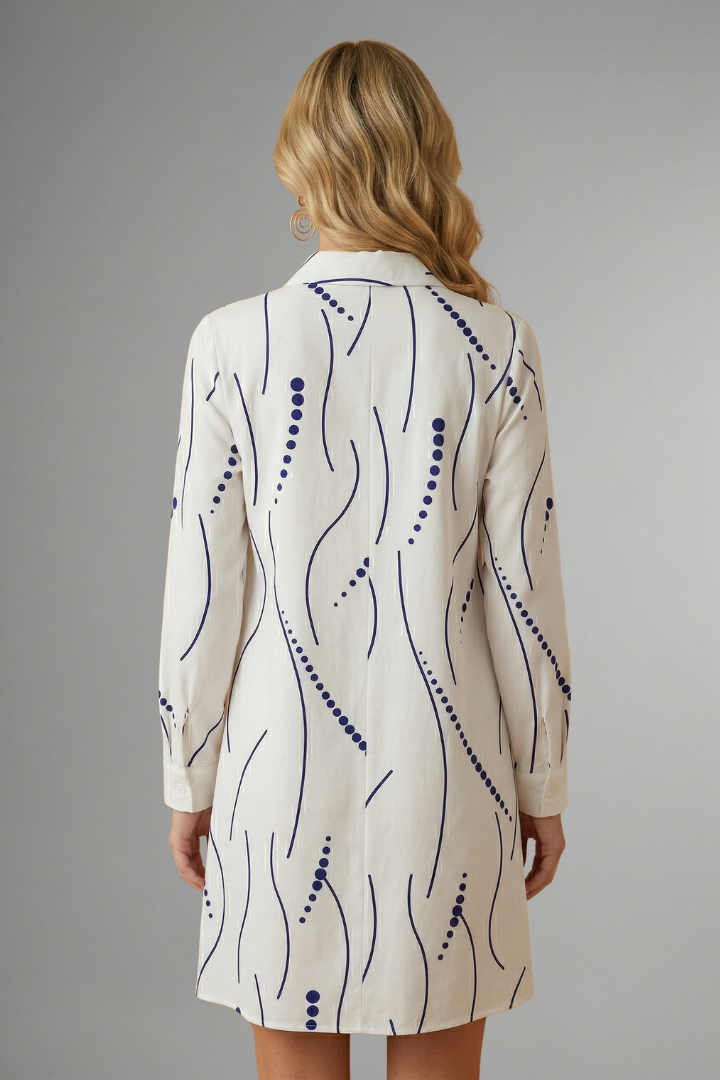 Lowri | Women's Shirt Dress | Button Front Wavy Pattern