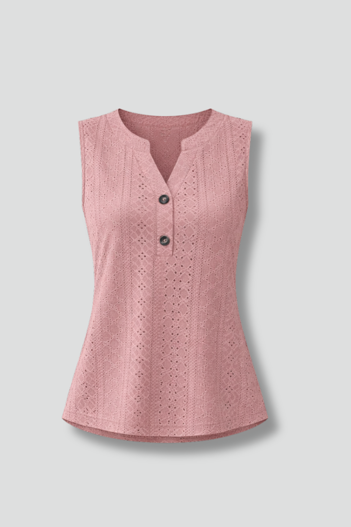 Morwenna | Women's Blouse | Sleeveless V-Neck Eyelet Pattern