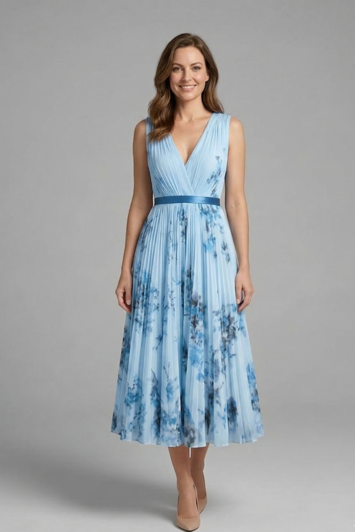 Leoba | Women's Sleeveless Dress | V-Neck Pleated Skirt