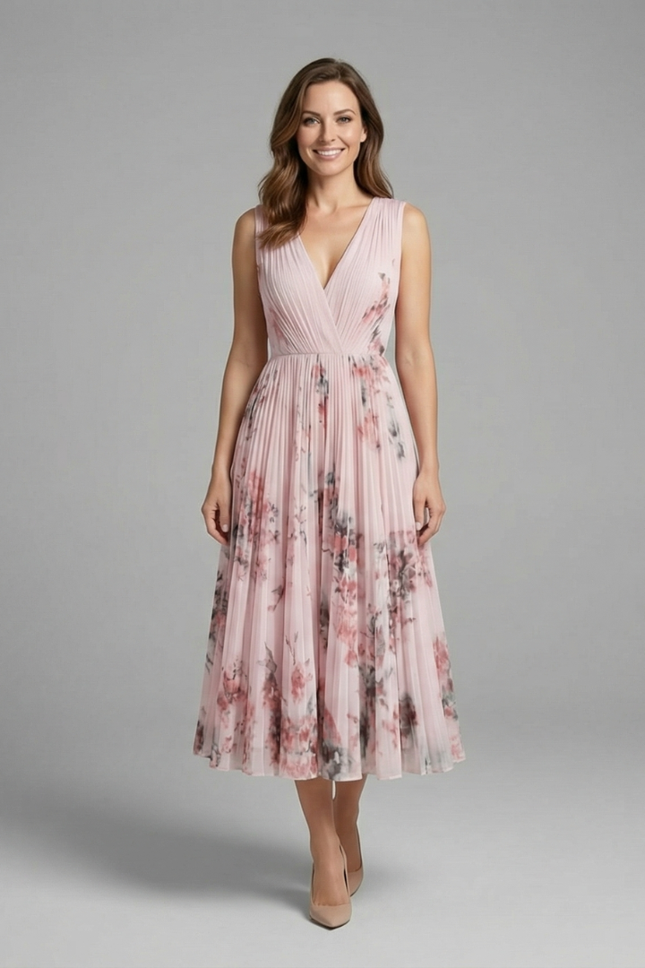 Leoba | Women's Sleeveless Dress | V-Neck Pleated Skirt
