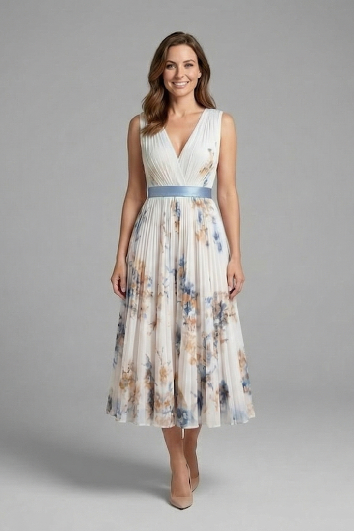 Leoba | Women's Sleeveless Dress | V-Neck Pleated Skirt