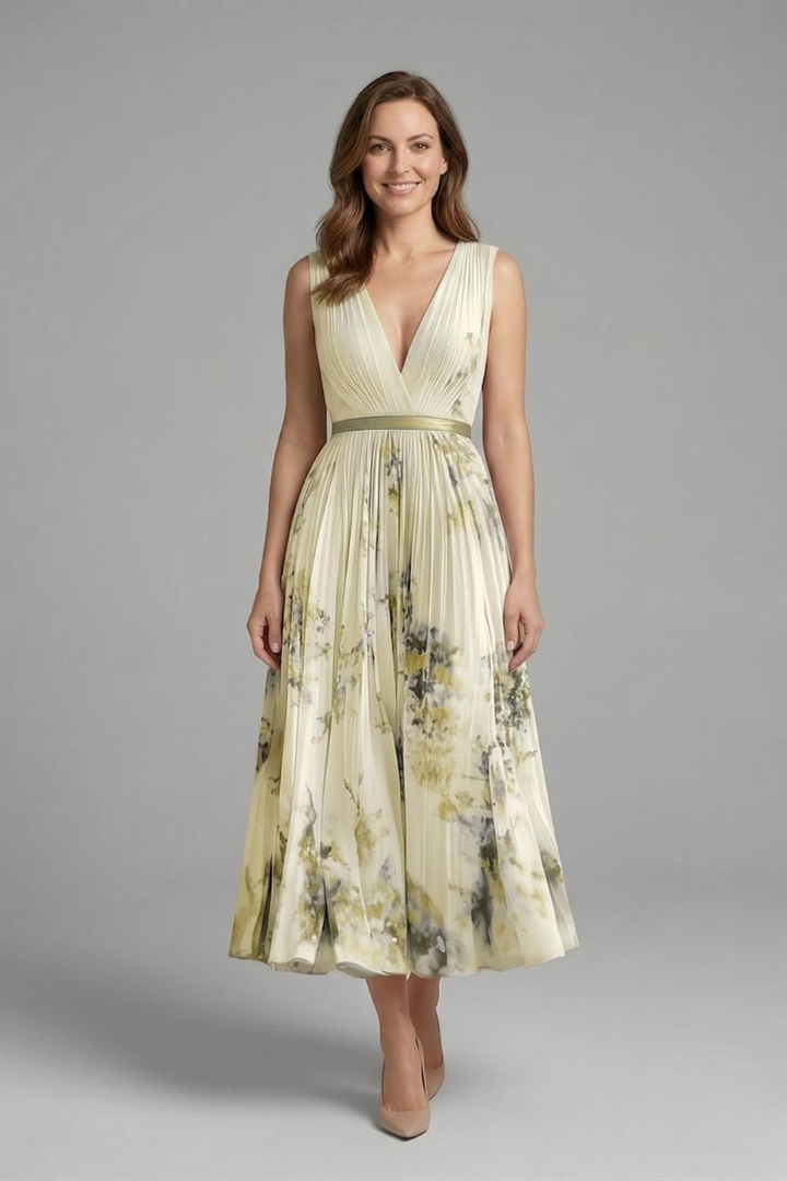Leoba | Women's Sleeveless Dress | V-Neck Pleated Skirt
