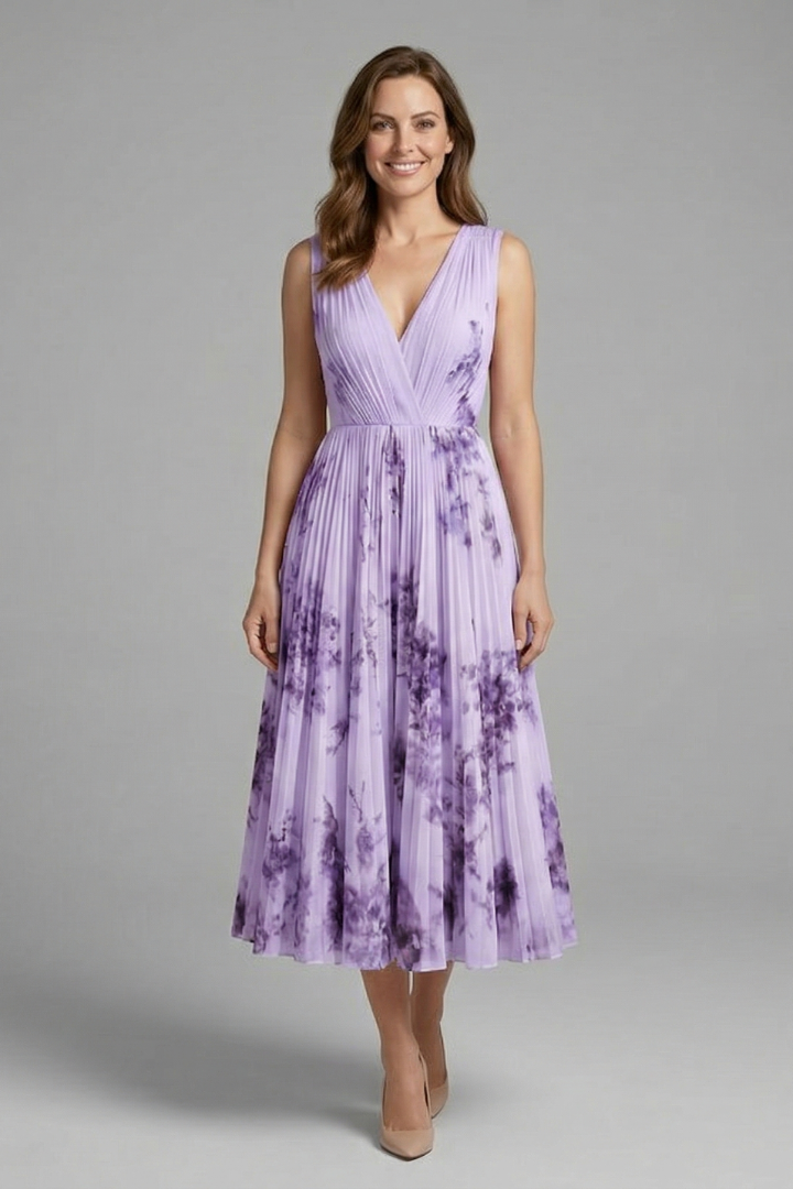 Leoba | Women's Sleeveless Dress | V-Neck Pleated Skirt