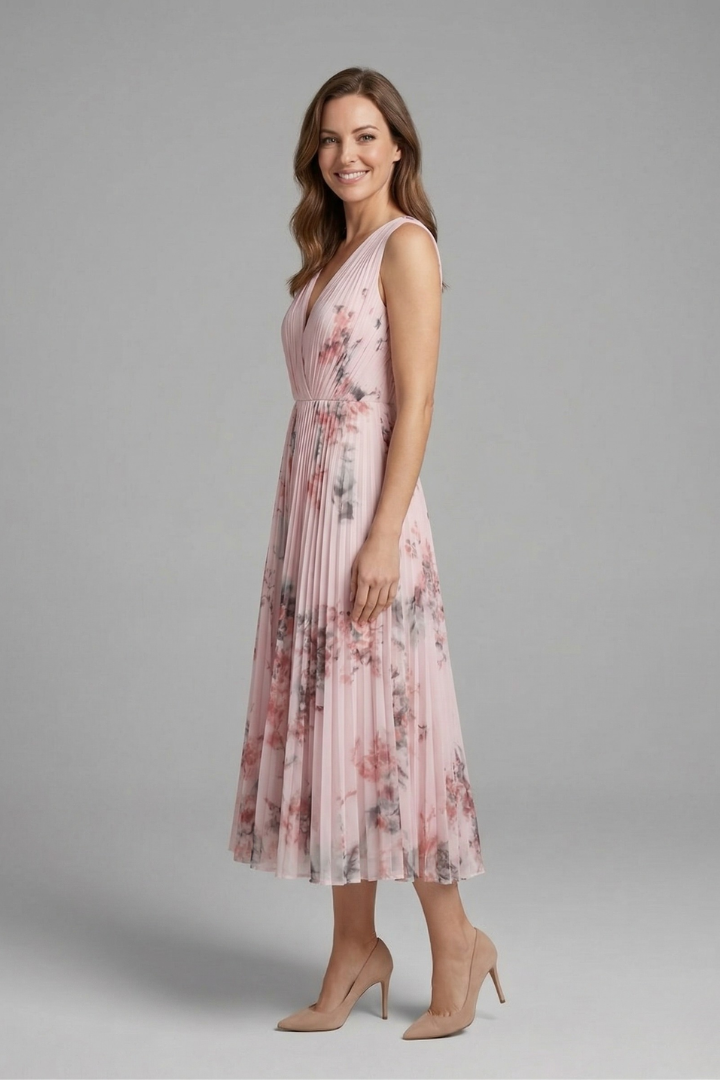 Leoba | Women's Sleeveless Dress | V-Neck Pleated Skirt