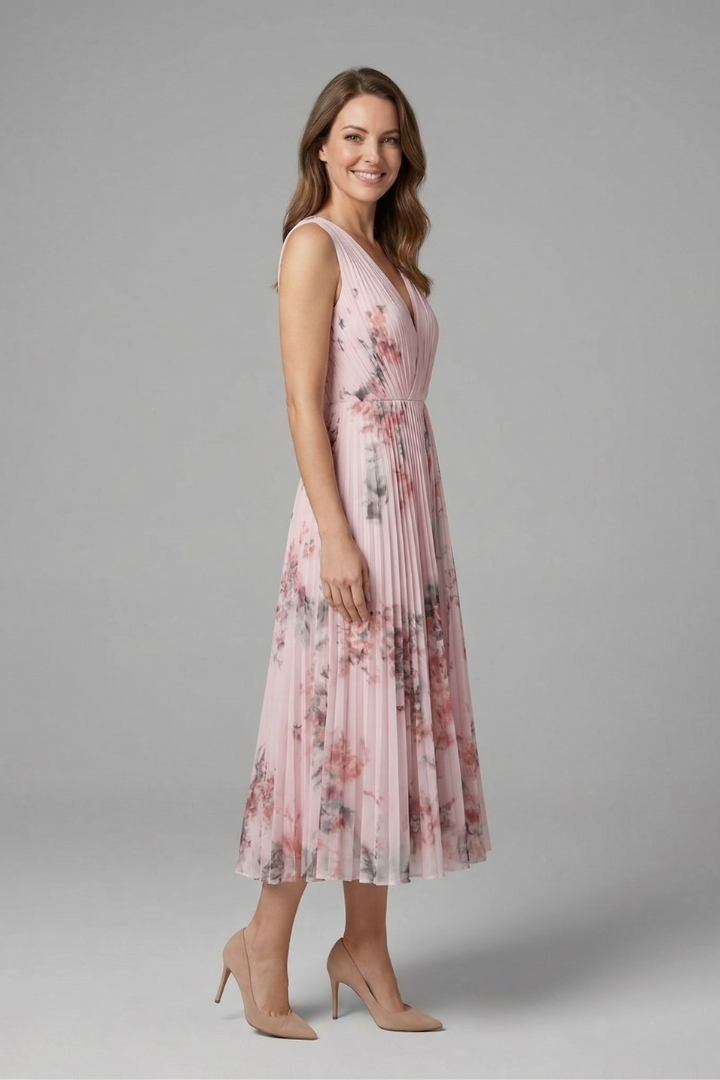 Leoba | Women's Sleeveless Dress | V-Neck Pleated Skirt