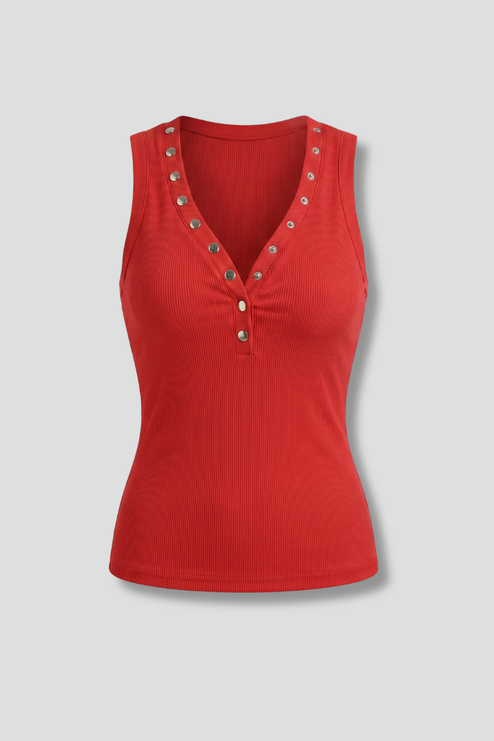 Yoana | Women's Top | Sleeveless V-Neck Press Stud Fastening