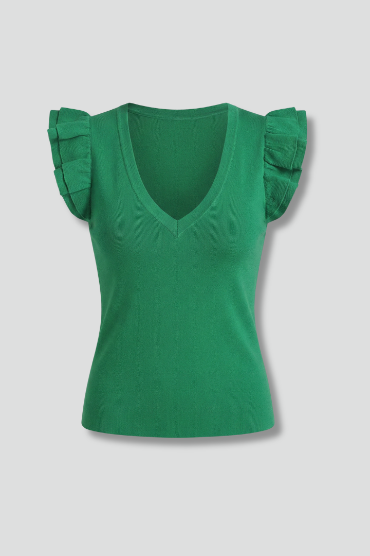 Brenna | Women's Top | Sleeveless V-Neck Ruffle Shoulders