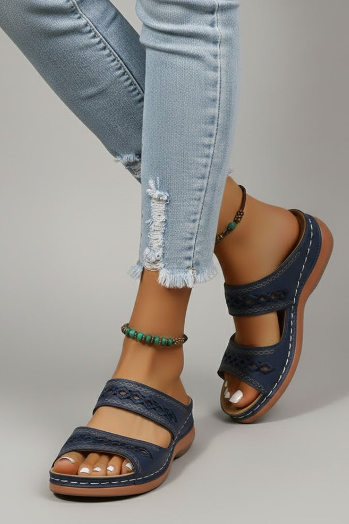 Nemesis | Women's Slide Sandals | Dual Straps Decorative Cutouts