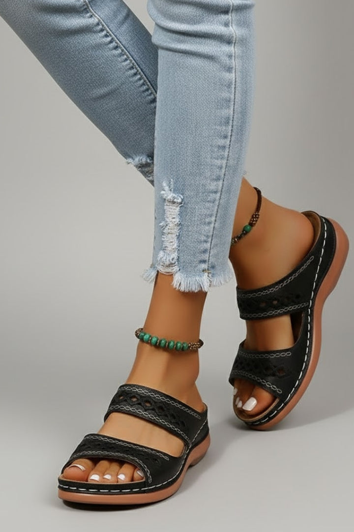 Nemesis | Women's Slide Sandals | Dual Straps Decorative Cutouts
