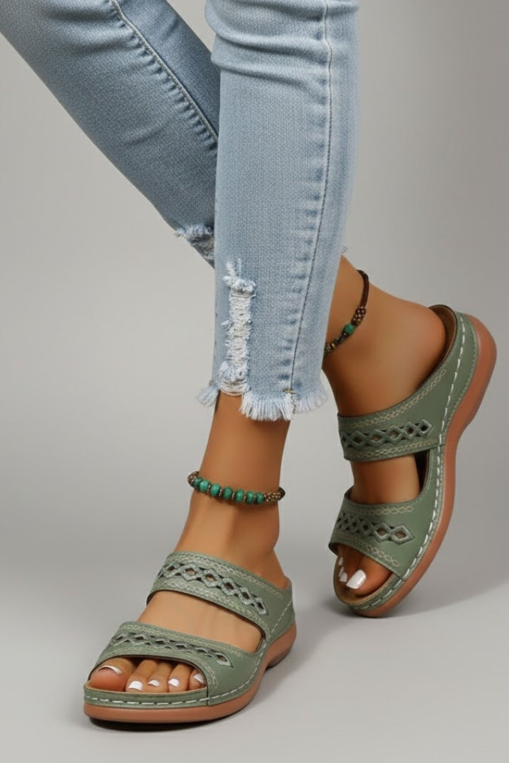 Nemesis | Women's Slide Sandals | Dual Straps Decorative Cutouts