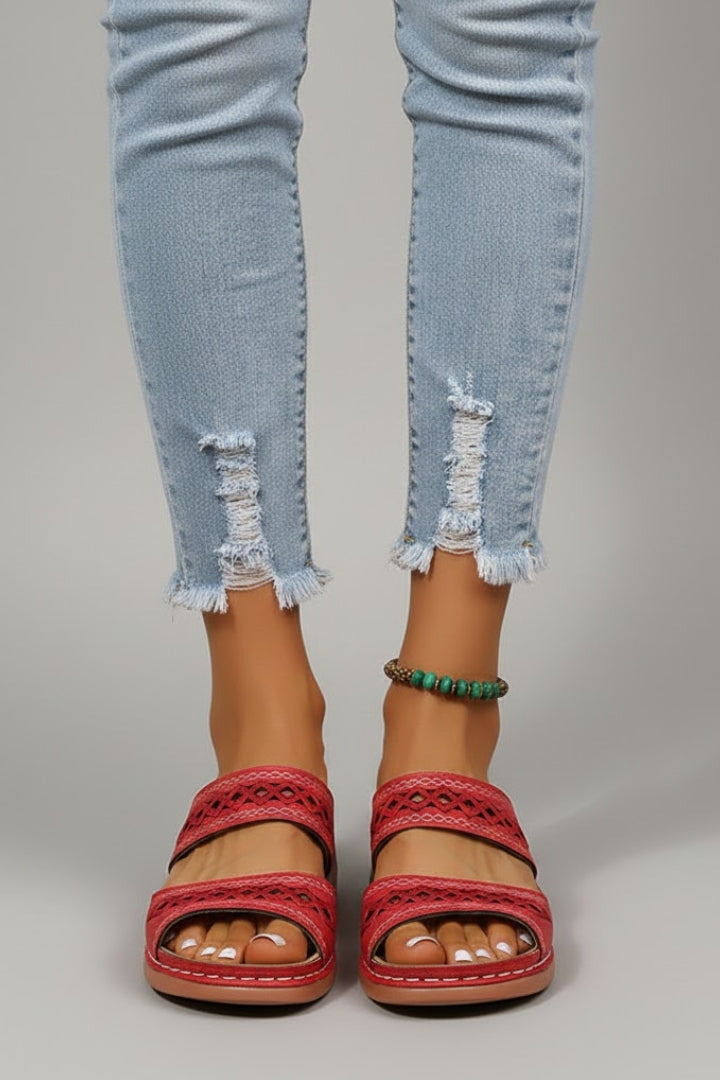 Nemesis | Women's Slide Sandals | Dual Straps Decorative Cutouts