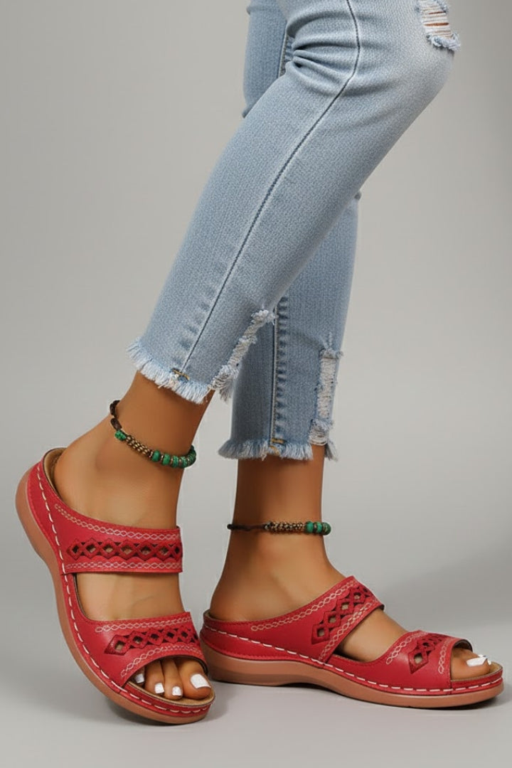Nemesis | Women's Slide Sandals | Dual Straps Decorative Cutouts