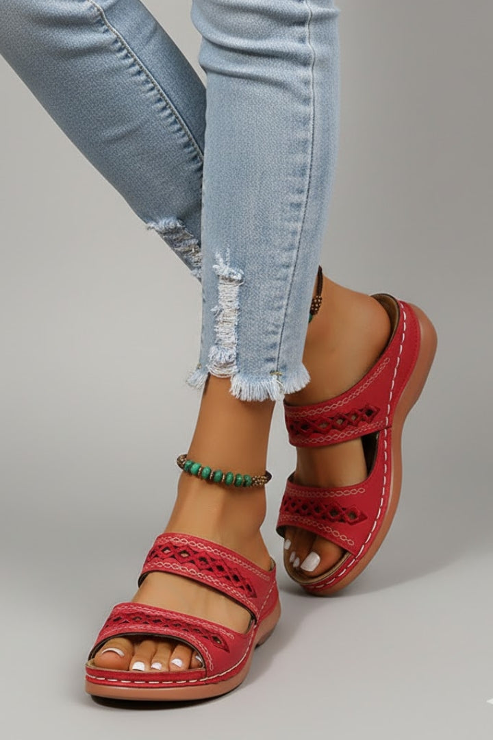 Nemesis | Women's Slide Sandals | Dual Straps Decorative Cutouts